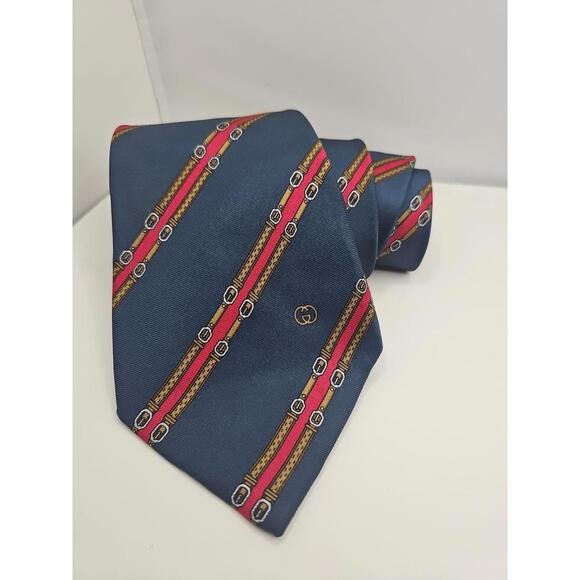 Gucci Men’s Belts Logo Navy Red Silk Tie – Made in Italy 57" x 3.5" - Picture 1 of 5